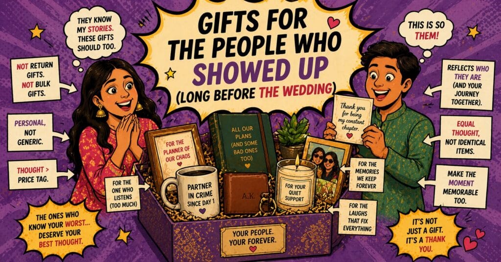 gifts for the people who showed up long before the wedding