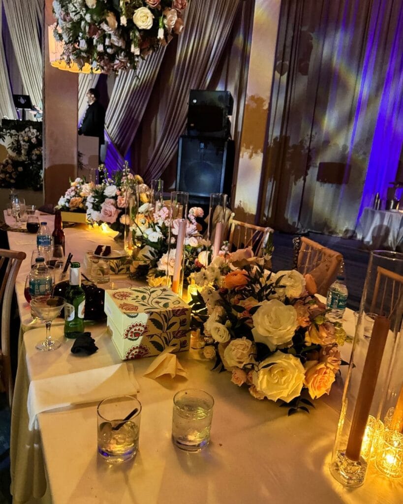The long table set for dinner