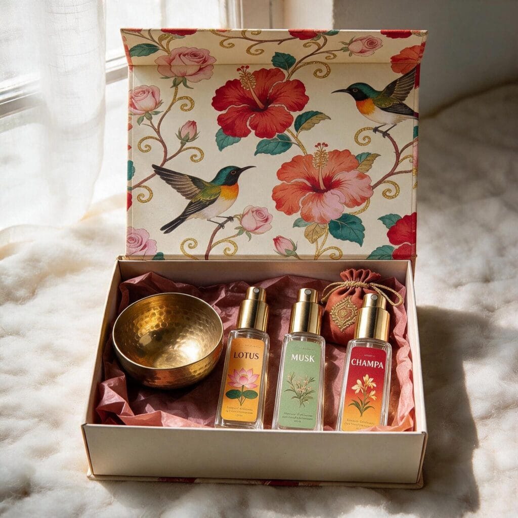 Evening Box concept — lotus and champa musk attar variant