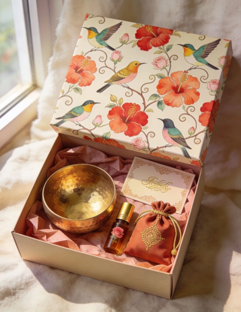 Evening Box concept, alternate styling with bird and floral motif box