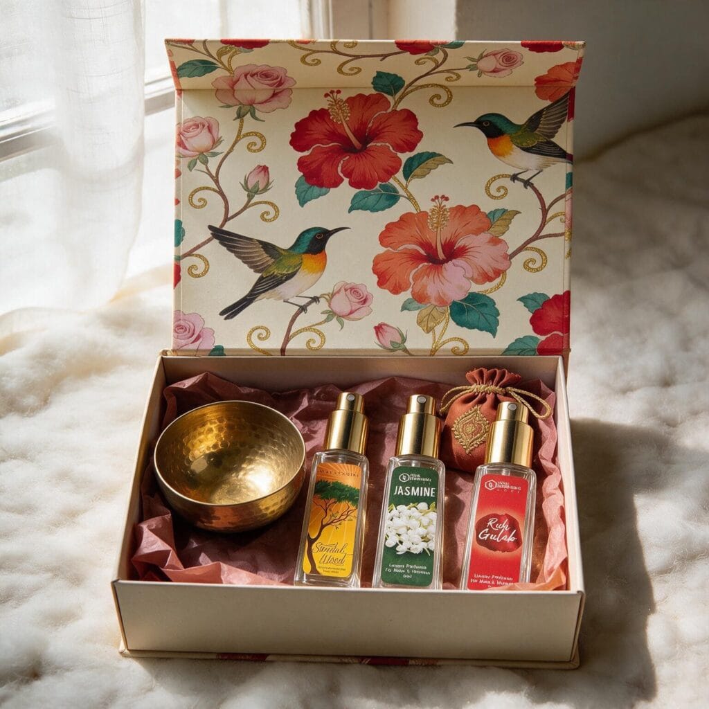 Evening Box concept showing three attar scent options