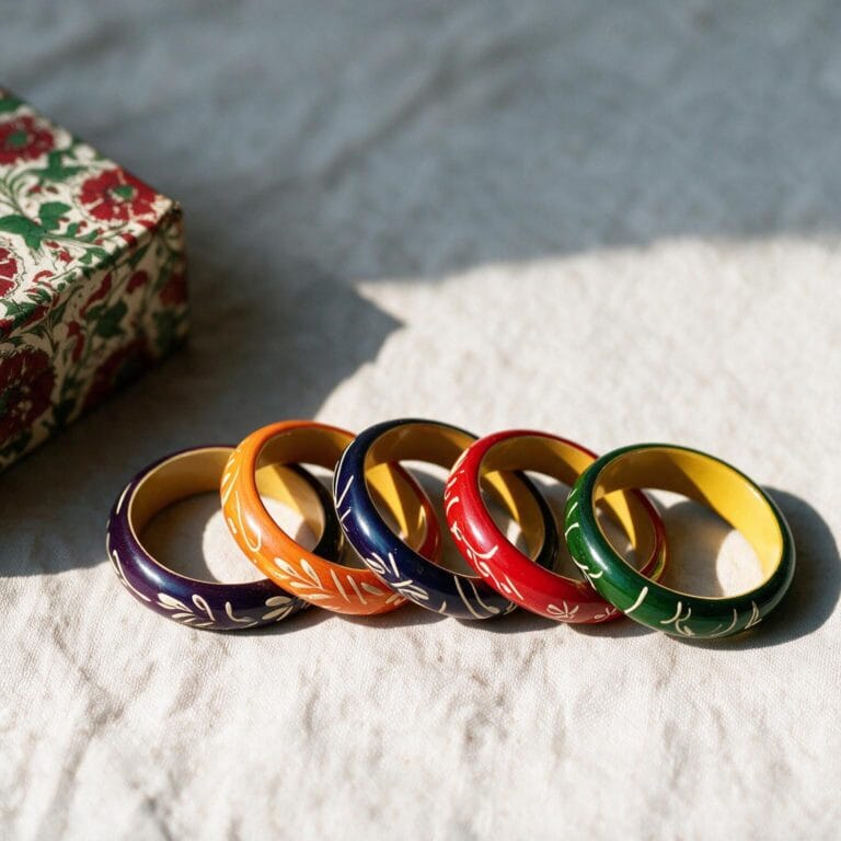 Painted wooden bangles, close up